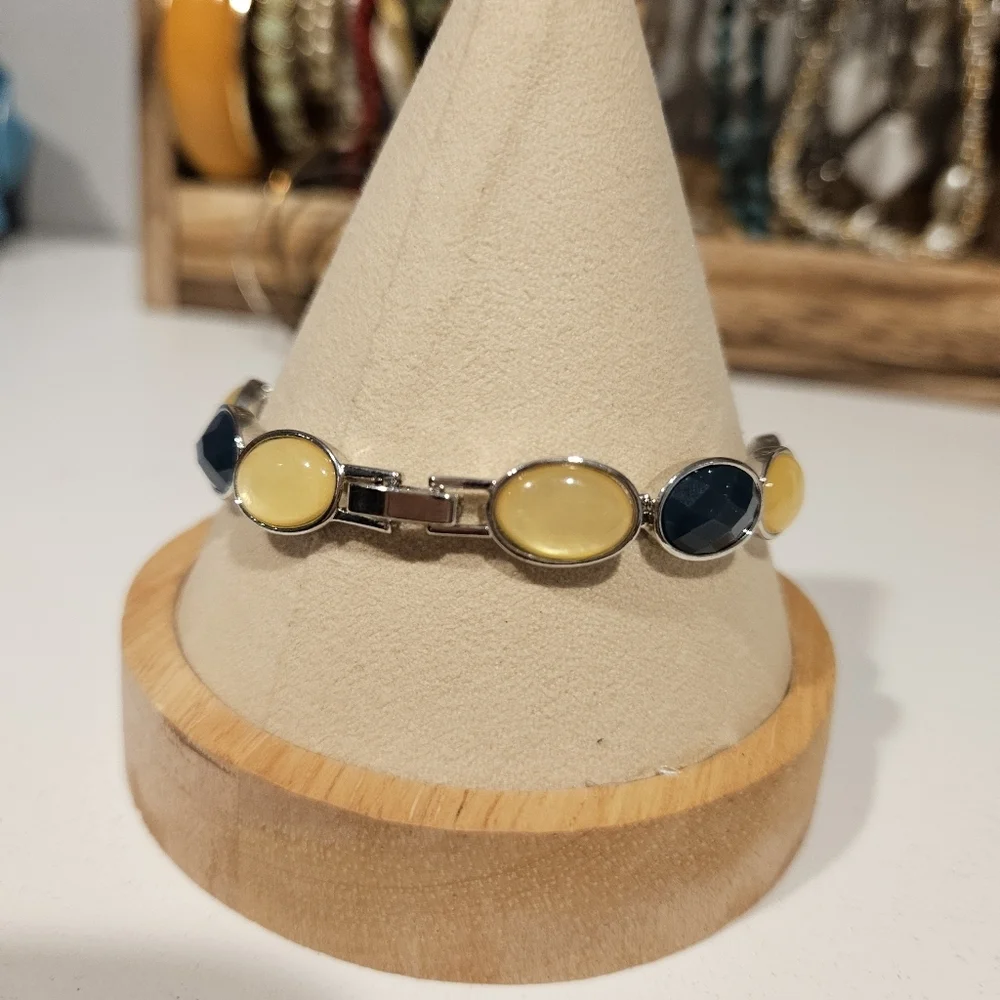 Lia Sophia Silver Dark Blue Teal Yellow Bracelet Women's Jewelry Accessories